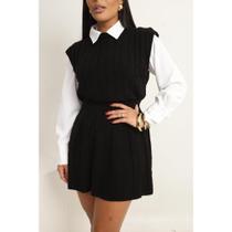 Conjunto Tricot Feminino Inverno Colete e Saia Plissada Conjunto Trico Moda Feminina Inverno