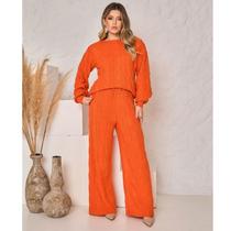 Conjunto Tricot Inverno Feminino Mousse Calca e Blus Frio