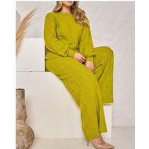 Conjunto Tricot Inverno Feminino Mousse Calca e Blus Frio