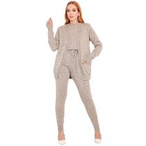 Conjunto Tricot Modal Feminino Calça e Blusa 3 Peças Inverno