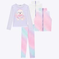 Conjunto Trio Blusa em Cotton com Legging em Molecotton e Colete em Pelo Carneirinho e Malha Power Infantil Feminino Infanti 72235