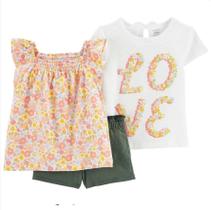 Conjunto Trio Camiseta e Shorts Floral Meninas Carter's