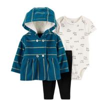 Conjunto trio Casaco Sherpa Capuz Verde Bebê Menina Carters