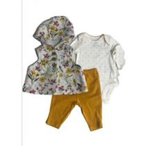 Conjunto Trio Colete Flores Legging e Body Manga Longa Carter's