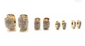 Conjunto Trio de Argolas Cravejadas de Strass Semijóia Antialérgica Conjunto Trio de Argolas Cravejadas de Strass Semijóia Antialérgica