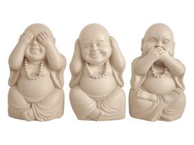 Conjunto Trio Escultura Estatuas Budas Surdo Cego e Mudo Decorativo Em Cimento
