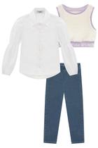 Conjunto Trio Infantil Camisa em Tricoline Colete em Pelos e Calça Jeans com Elastano - Kukie