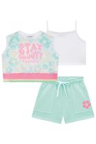 Conjunto Trio Infantil Top Cropped em Cotton e Regata em Tela Stay Groover e Short em Moletom - Kukiê Conjunto Trio Infantil Top Cropped em Cotton e Regata em Tela Stay Groover e Short em Moletom - Kukiê