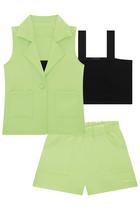 Conjunto Trio Infantil Top em Canelado Maui com Colete e Shorts em Tecido Alfaiataria - Infanti Conjunto Trio Infantil Top em Canelado Maui com Colete e Shorts em Tecido Alfaiataria - Infanti