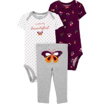 Conjunto Trio Kit Menina Carters Roxo Borboleta 9 Meses EUA