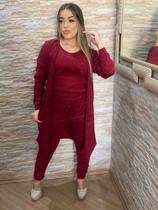 Conjunto trio lanzinha calça regata e cardigan moda Feminina Inverno