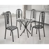 Conjunto Tubular Mesa Tampo Vidro 80cm C/ 4 Cadeiras BM Tubulares