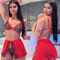 Conjunto Tule Bordado Com Saia Sem Bojo Se Ferrinho Luxo Sensual Conjunto Tule Bordado Com Saia Sem Bojo Se Ferrinho Luxo Sensual