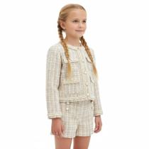 Conjunto Tweed Meninas Off-White Casaco e Short Botões Pérolas e Tranças Milon Tamanho:8 anos