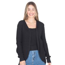 Conjunto Twin Set Lã Tricot Feminino Casaco Com Cropped Liso