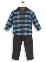 Conjunto Up Baby 2 peças Camisa Xadrez e Calça Sarja Azul