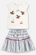 Conjunto Up Baby Infantil Feminino Blusa Cute Cherries com Saia Listrada