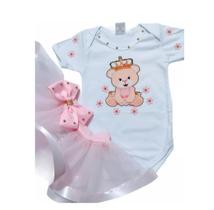 Conjunto Ursinha Princesa Bebê Menina Fantasia Mesversário Infantil Body Temático e Saia