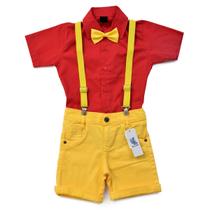 Conjunto Ursinho Pooh Camisa Manga Curta e Bermuda Bebe Infantil