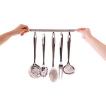 Conjunto Utensílios 6 Peças Inox com Suporte de Parede