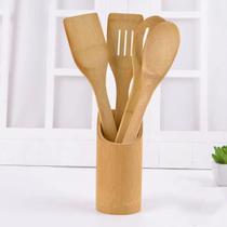 Conjunto Utensílios Bambu Kit 5 Peças Para Cozinha Espátulas Conjunto Utensílios Bambu Kit 5 Peças Para Cozinha Espátulas