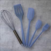 Conjunto Utensílios Confeitaria 05 Pcs Silicone Nylon Inox COR:AZUL
