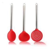 Conjunto Utensílios Cozinha 3 Pçs Inox E Silicone Vermelho