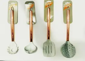 Conjunto Utensílios Cozinha 4 Peças Inox Rose + Silicone Conjunto Utensílios Cozinha 4 Peças Inox Rose + Silicone