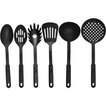 Conjunto Utensílios Cozinha Nylon Black Elegante Luxo 6Peças