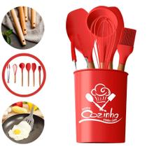 Conjunto Utensílios Cozinha Silicone Porta Talheres Premium