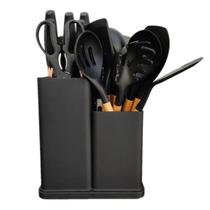 Conjunto Utensílios De Cozinha 19 Peças Com Tábua Corta em Silicone Espátula Faca Tesoura Concha Colorido Rosa Cinza Verde Preto Branco Azul