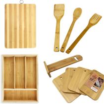 Conjunto Utensílios De Cozinha Em Bambu 9 Peças Tábuas