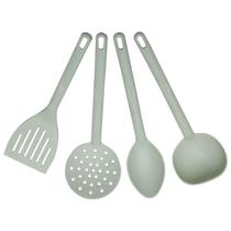 Conjunto Utensílios de Cozinha Plástico Kit Jogo Colher Concha Escumadeira Espátula Verde Menta