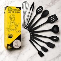 Conjunto Utensílios Jogo Kit Profissional 10 Peças Cozinha Silicone Resistente a Altas Temperaturas Antiriscos BPA Free Colher Espátulas PRETO XMATTE Conjunto Utensílios Jogo Kit Profissional 10 Peças Cozinha Silicone Resistente a Altas Temperaturas Antiriscos BPA Free Colher Espátulas PRETO XMATTE