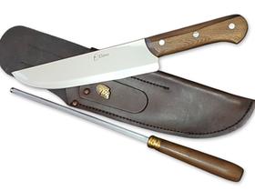 Conjunto Utilitário Especial Elmo Faca Chaira Cabo Madeira 9 Pol