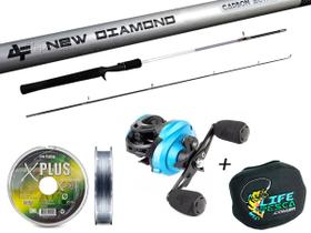 Conjunto Vara Carbono New Diamond 1,68m 6-12lbs 2P + Carretilha M21 Pro Sky Blue + Linha Multifilamento (Ref. 211)