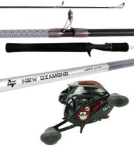 Conjunto Vara Carbono New Diamond 1,68m 6-12lbs + Carretilha (Ref. 20)