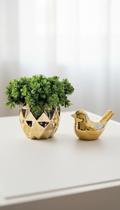 Conjunto Vasinho Dourado Cerâmica e Pássaro Conjunto Vasinho Dourado Cerâmica e Pássaro
