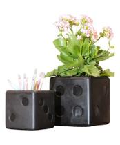 Conjunto Vaso Planta Cachepot Funny Dado 13 + 18 Nutriplan Preto Plástico Mesa Estante Decoração