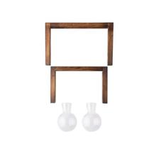 Conjunto Vasos Vidro Bulbo Suporte Madeira Duplo Hidroponico - Moment