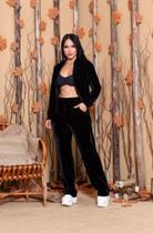 Conjunto veludo feminina Blusa manga longa com ziper e Calça