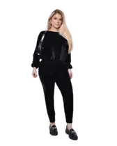 Conjunto Veludo Plush Inverno Blusa e Calça Jogger Com Bolso Confortável