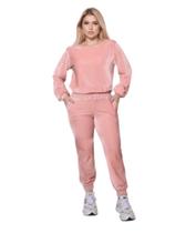 Conjunto Veludo Plush Inverno Blusa e Calça Jogger Com Bolso Confortável