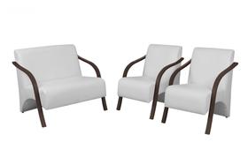Conjunto Vênus 1 Namoradeira e 2 Poltronas de 1 Lugar Braços Madeira D Salla Tecido Sintético