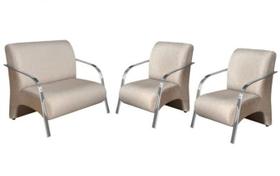 Conjunto Vênus 2 Poltronas de 1 Lugar e 1 de 2 Lugares Braço Alumínio D Salla Suede