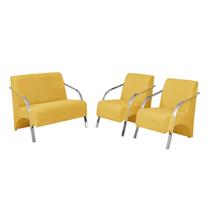 Conjunto Vênus 2 Poltronas de 1 Lugar e 1 de 2 Lugares Braço Alumínio D Salla Suede