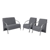 Conjunto Vênus 2 Poltronas de 1 Lugar e 1 de 2 Lugares Braço Alumínio DSalla Suede - D Salla