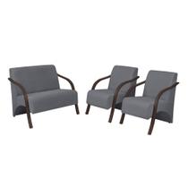 Conjunto Vênus 2 Poltronas de 1 Lugar e 1 de 2 Lugares Braço Madeira D Salla Suede