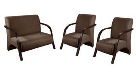 Conjunto Vênus 2 Poltronas de 1 Lugar e 1 de 2 Lugares Braço Madeira D Salla Suede