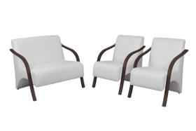 Conjunto Vênus 2 Poltronas de 1 Lugar e 1 de 2 Lugares Braço Madeira D Salla Tecido Sintético